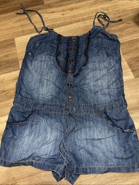 Decree Blue Denim Button-Front Overall Romper